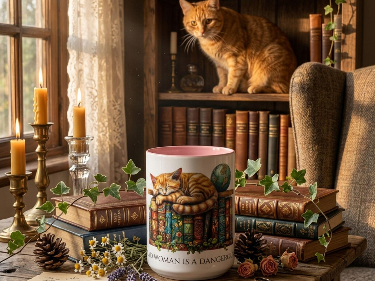 Book Lover Cat Reader Gift, A Well-Read Woman Is a Dangerous Creature Mug