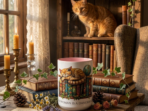 Book Lover Cat Reader Gift, A Well-Read Woman Is a Dangerous Creature Mug