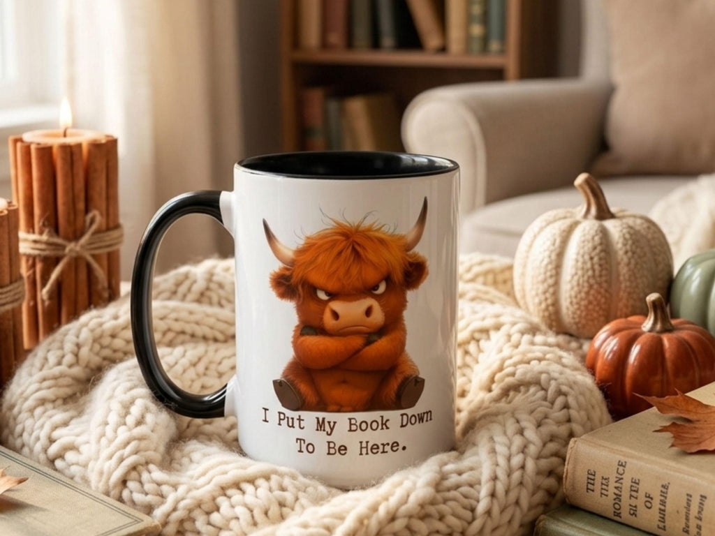 Grumpy Highland Cow Mug, Funny Book Lover Gift