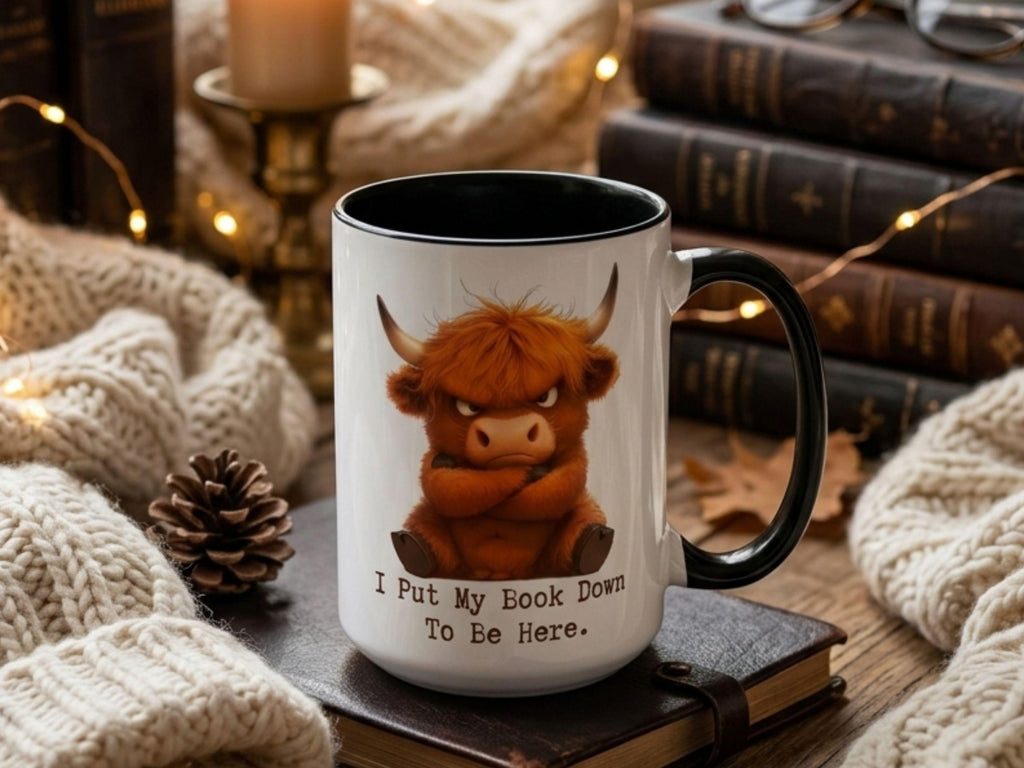 Grumpy Highland Cow Mug, Funny Book Lover Gift
