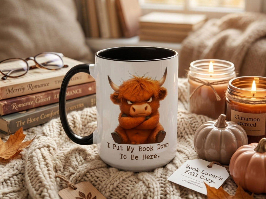 Grumpy Highland Cow Mug, Funny Book Lover Gift