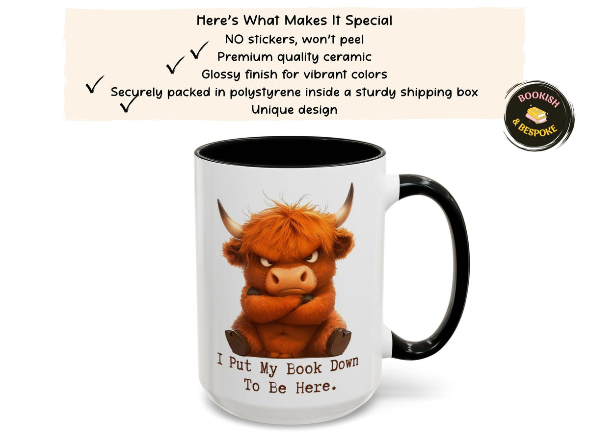 Grumpy Highland Cow Mug, Funny Book Lover Gift