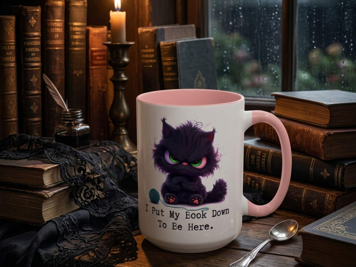 Grumpy Black Cat Coffee Mug, Book Lover Gift