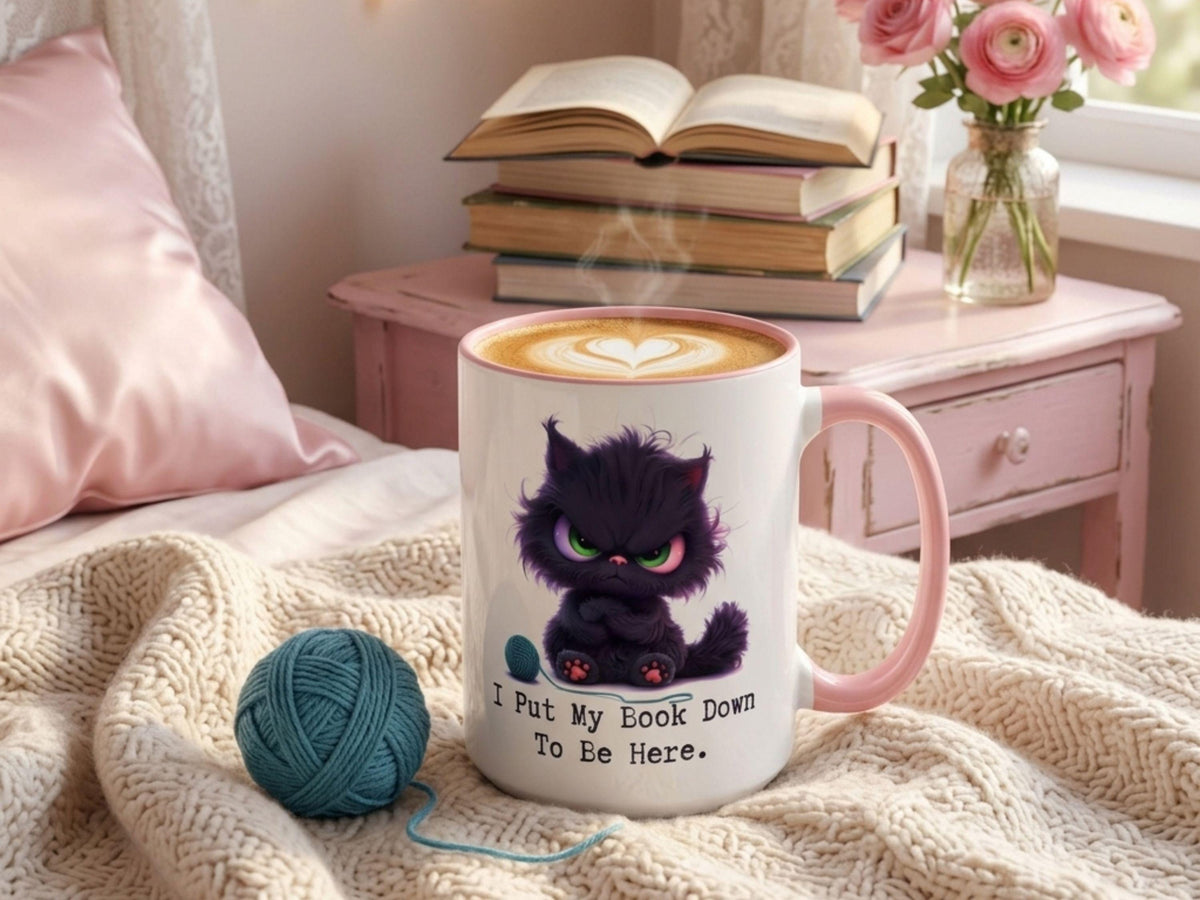 Grumpy Black Cat Coffee Mug, Book Lover Gift
