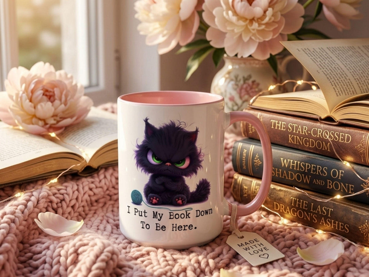 Grumpy Black Cat Coffee Mug, Book Lover Gift