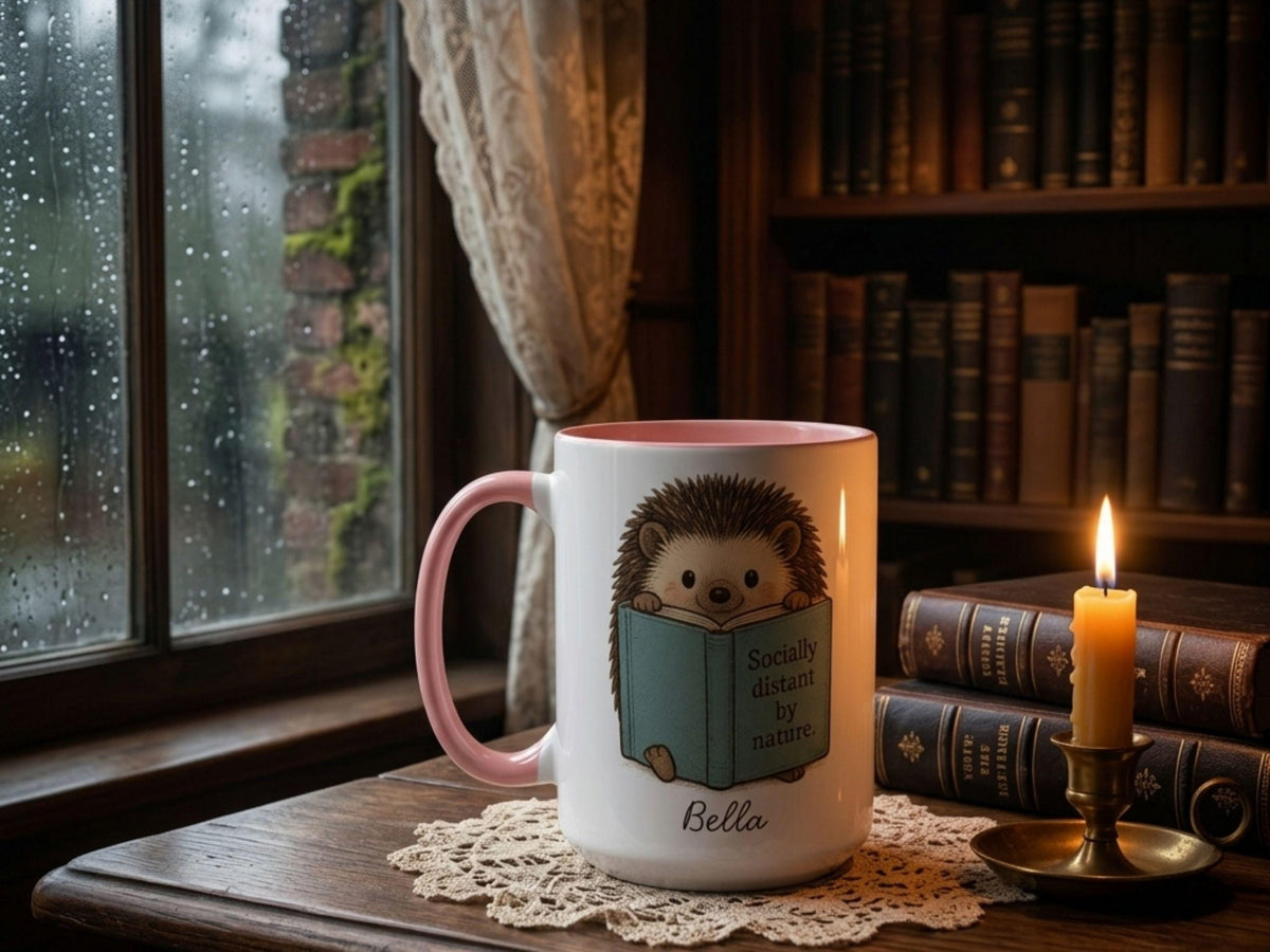 Personalized Hedgehog Mug, Book Lover Gift, Introvert Coffee Cup