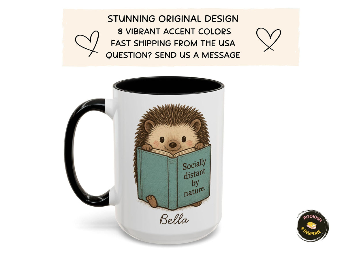 Personalized Hedgehog Mug, Book Lover Gift, Introvert Coffee Cup