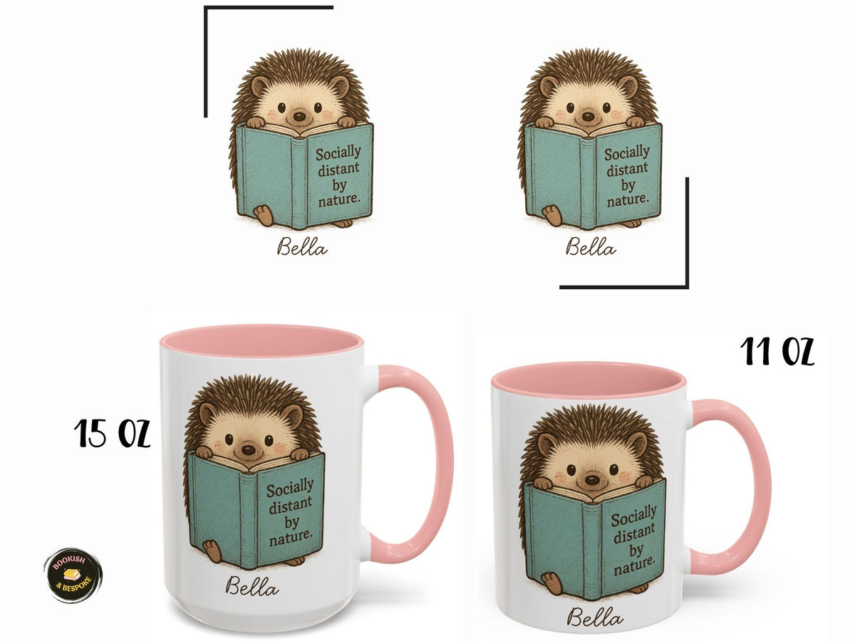 Personalized Hedgehog Mug, Book Lover Gift, Introvert Coffee Cup