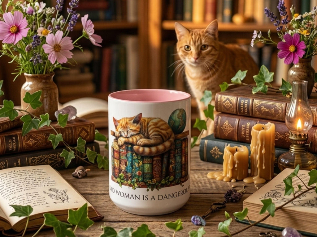Book Lover Cat Reader Gift, A Well-Read Woman Is a Dangerous Creature Mug