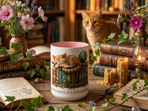 Book Lover Cat Reader Gift, A Well-Read Woman Is a Dangerous Creature Mug