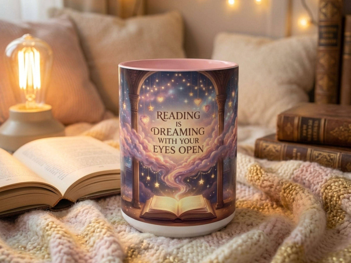 Magical Library Mug, Reading Is Dreaming, Fantasy Reader Gift, Cozy Bookworm Coffee Cup