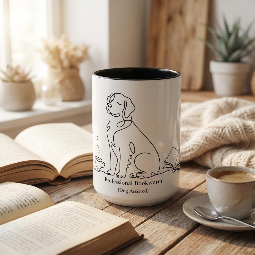 Dog Mom Bookworm Mug, Professional Reader Coffee Cup, Cozy Reading Gift