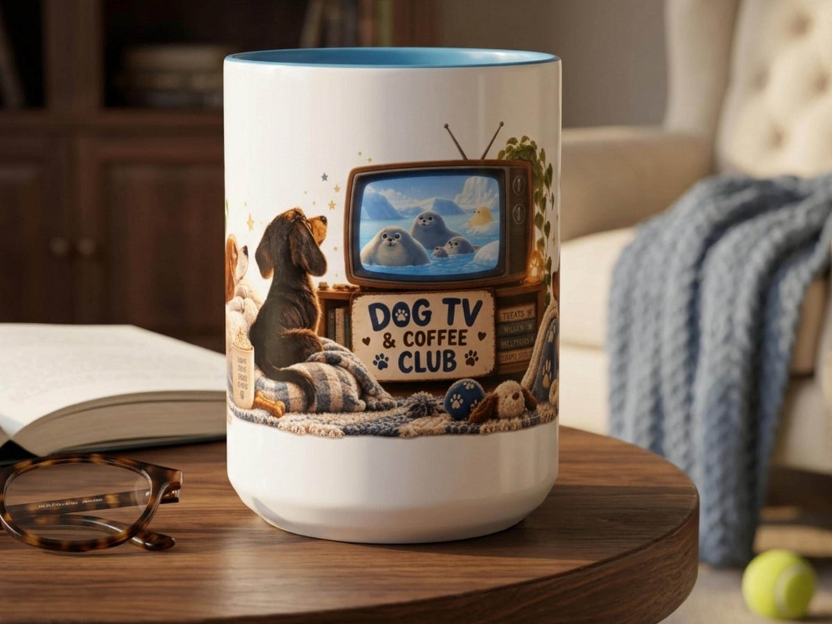 Dog TV Coffee Mug, 20oz Jumbo Coffee Mug, Sealook Dog Lover Gift, Funny Dog Owner Mug, Wrapped Around Ceramic Cup
