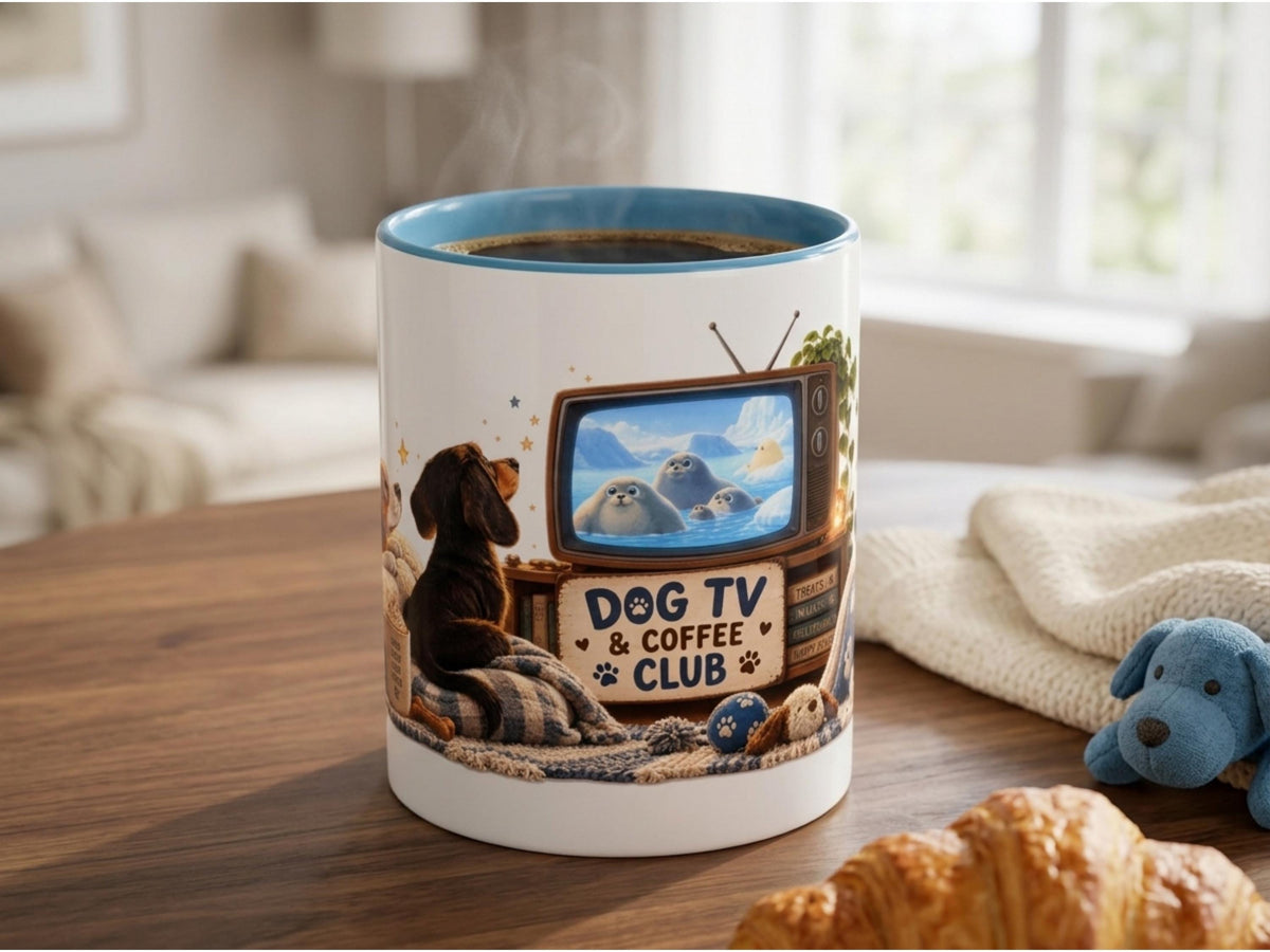 Dog TV Coffee Mug, 20oz Jumbo Coffee Mug, Sealook Dog Lover Gift, Funny Dog Owner Mug, Wrapped Around Ceramic Cup