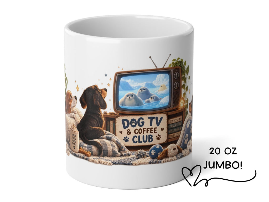 Dog TV Coffee Mug, 20oz Jumbo Coffee Mug, Sealook Dog Lover Gift, Funny Dog Owner Mug, Wrapped Around Ceramic Cup